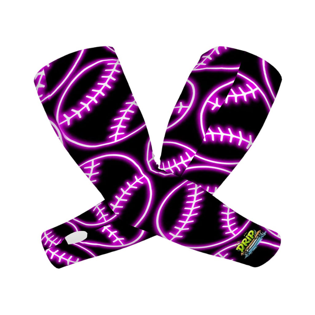 Drip Bench Performance Arm Sleeves - Neon Pink Baseballs Black