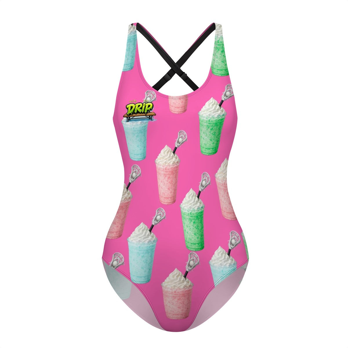 Cross-Back One Piece Swimsuit Women - Ice Cream Lacrosse Hot Pink
