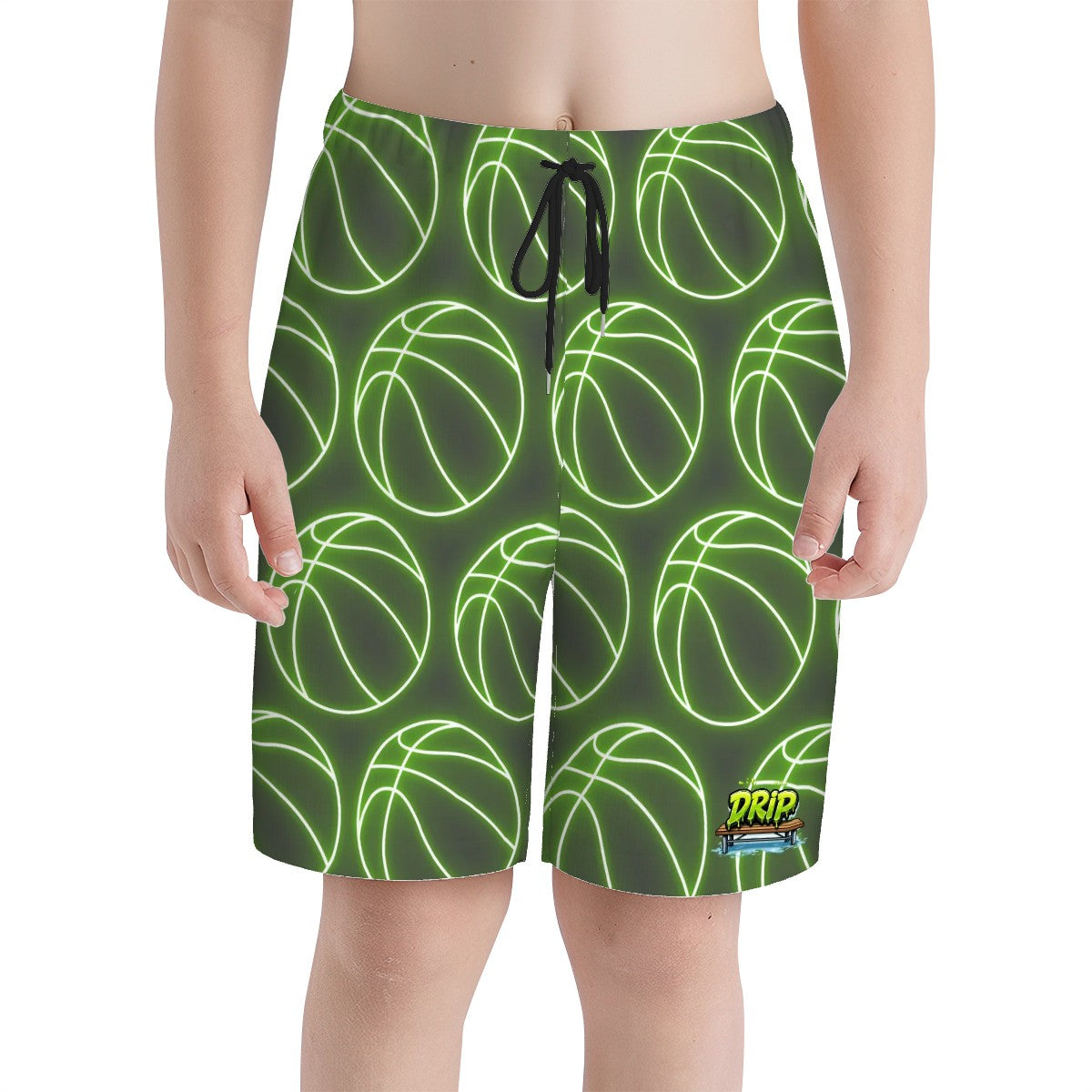 Youth Swim Shorts - Neon Basketballs Charcoal