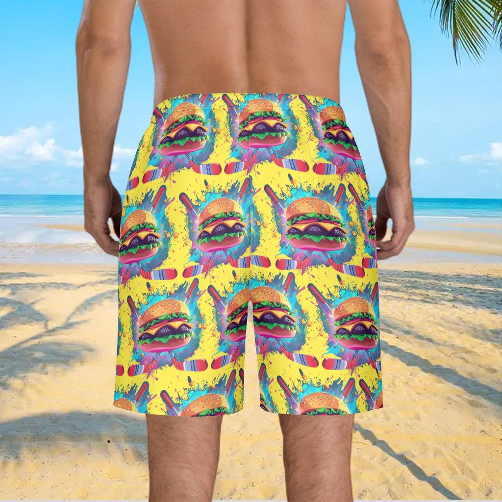 Men/Teen Swim Shorts - Lacrosse Rainbow Drip Yellow