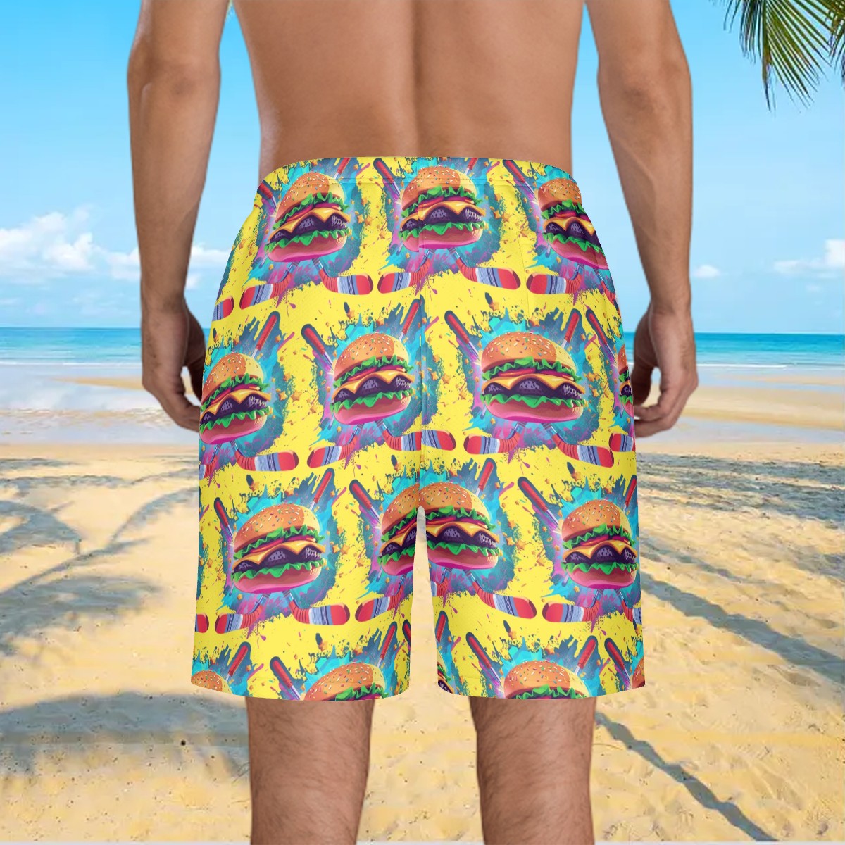 Men/Teen Swim Shorts - Lacrosse Rainbow Drip Yellow