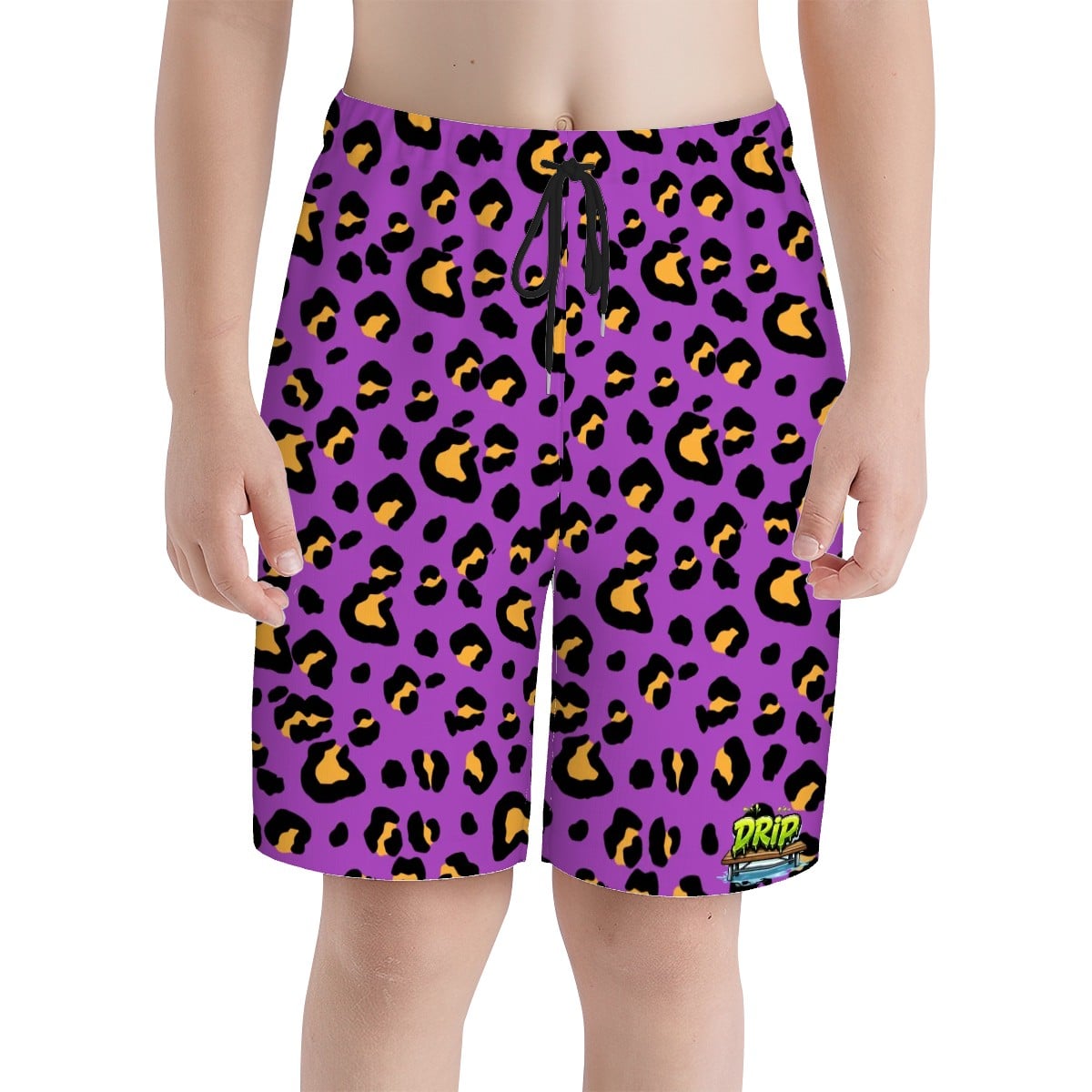Youth Swim Shorts - Drip Bench Leopard Purple