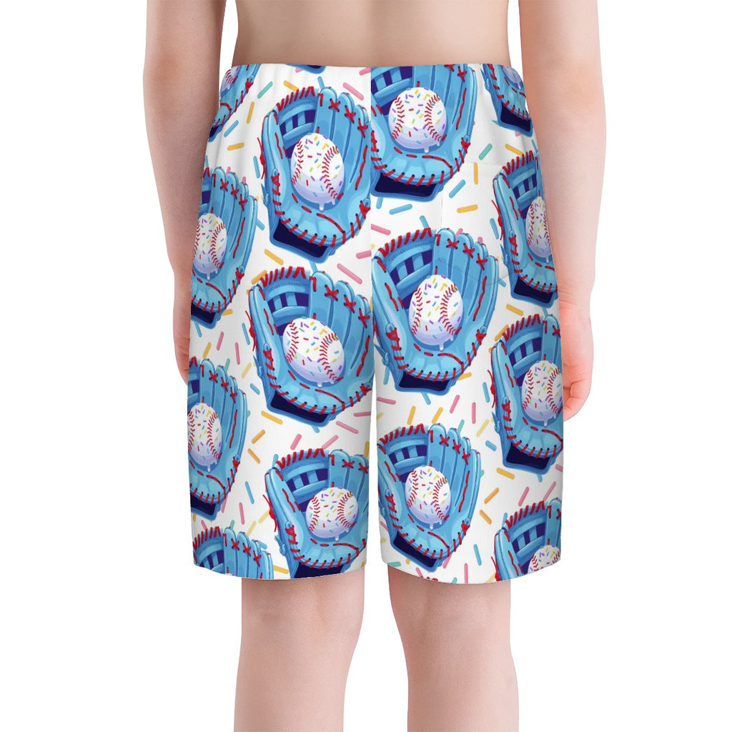 Youth Swim Shorts - Baseball Sprinkles Drip White