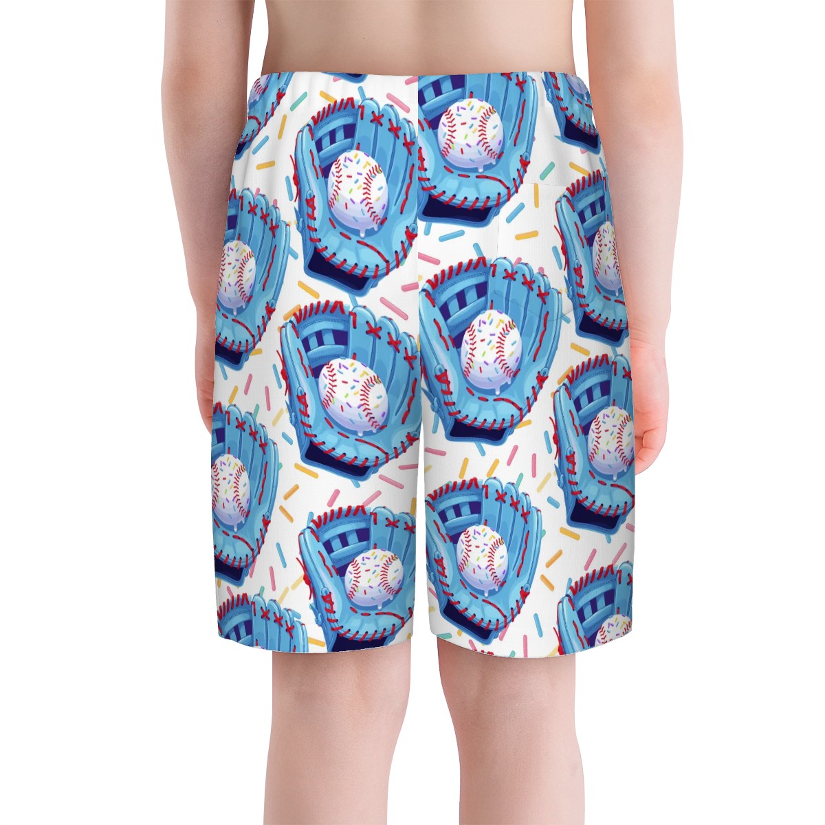 Youth Swim Shorts - Baseball Sprinkles Drip White