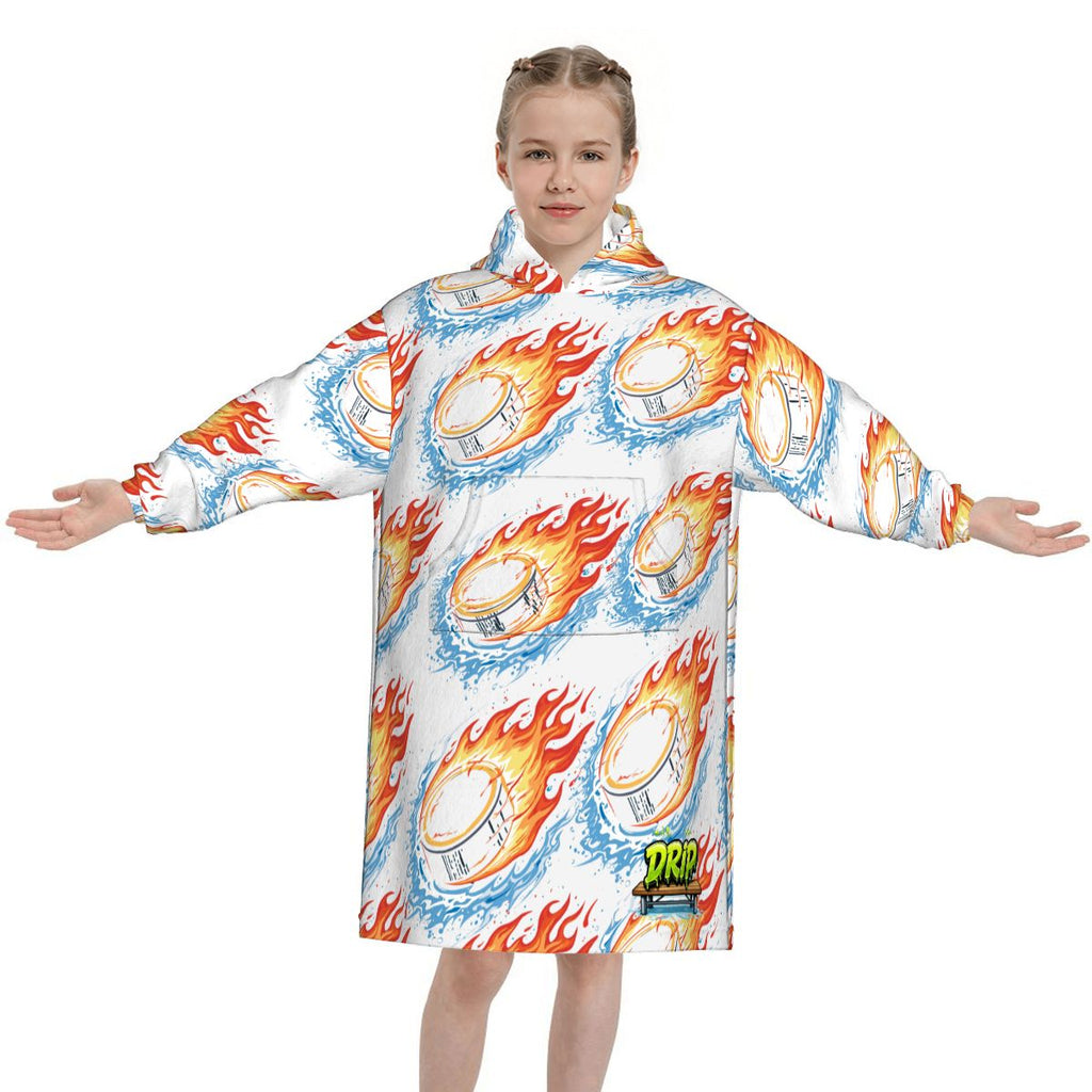 Youth Blanket Sweatshirt - Flamin Hockey Pucks White