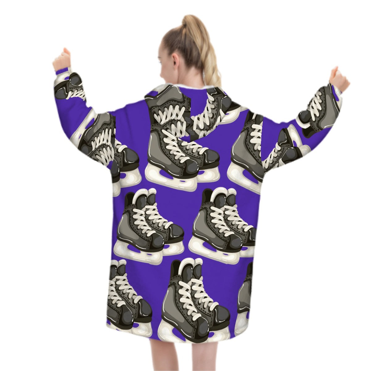 Adult Blanket Sweatshirt - Hockey Skates Royal Purple