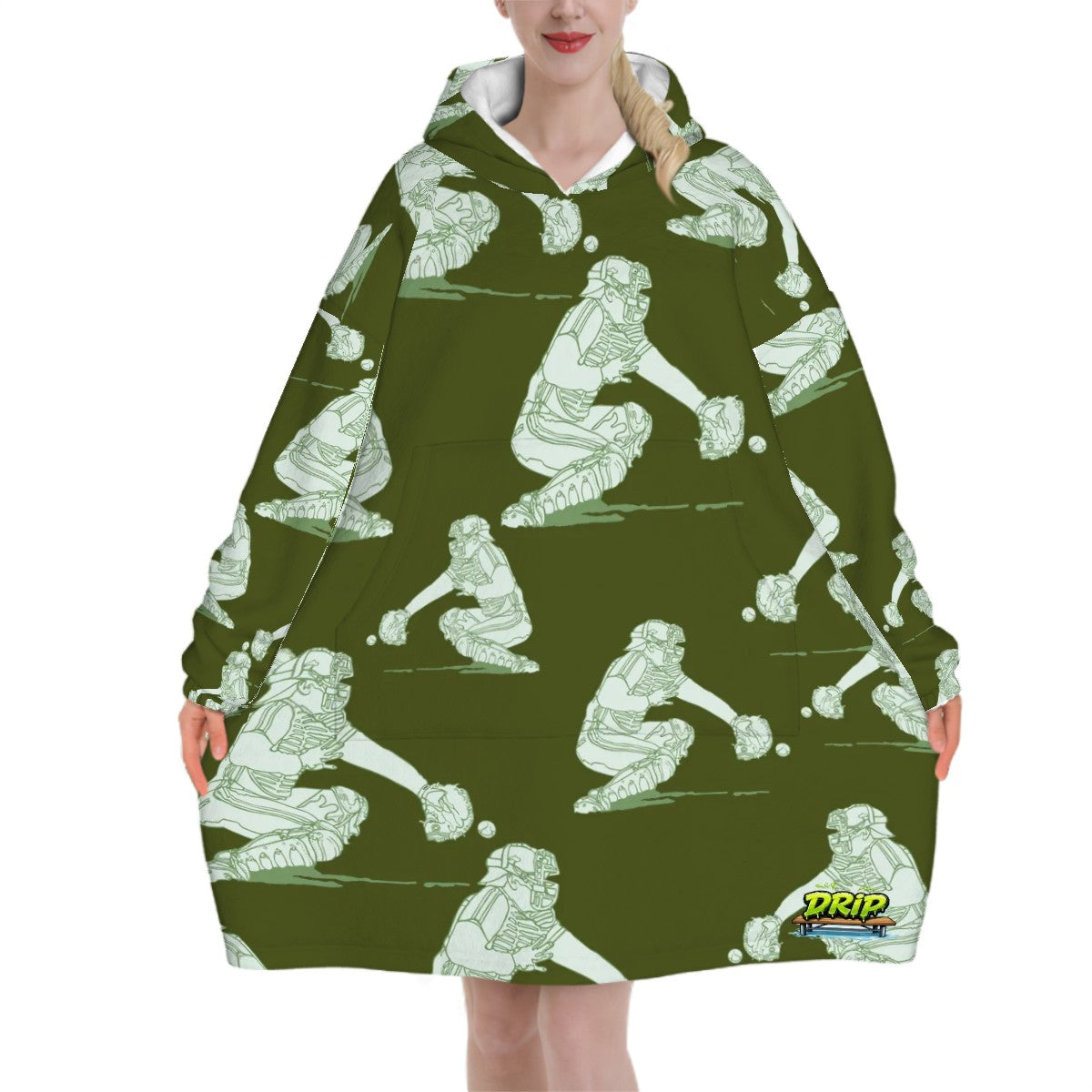 Adult Blanket Sweatshirt - Baseball Catcher Army Green