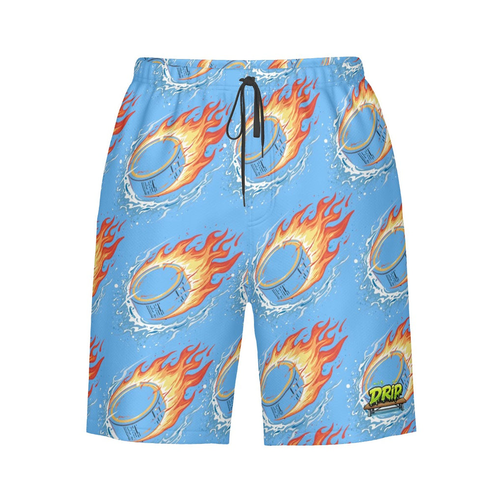 Men/Teen Swim Shorts - Flamin Hockey Pucks Sky Blue