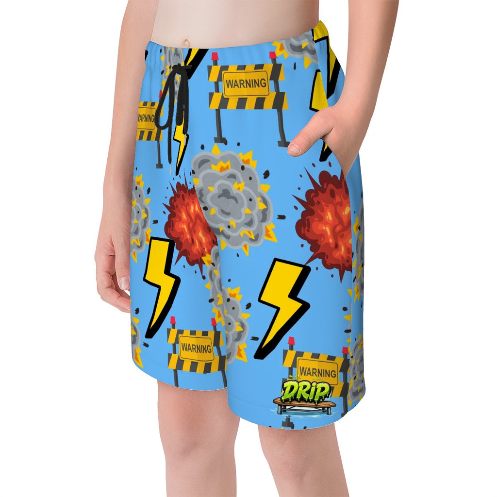 Youth Swim Shorts - I Come With a Warning Label Sky Blue