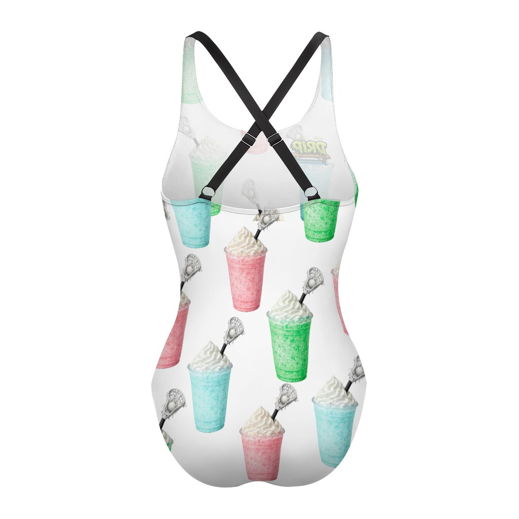 Cross-Back One Piece Swimsuit Women - Ice Cream Lacrosse White