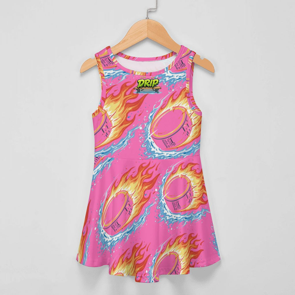 Girl's Game Day Dress - Flamin Hockey Pucks Hot Pink