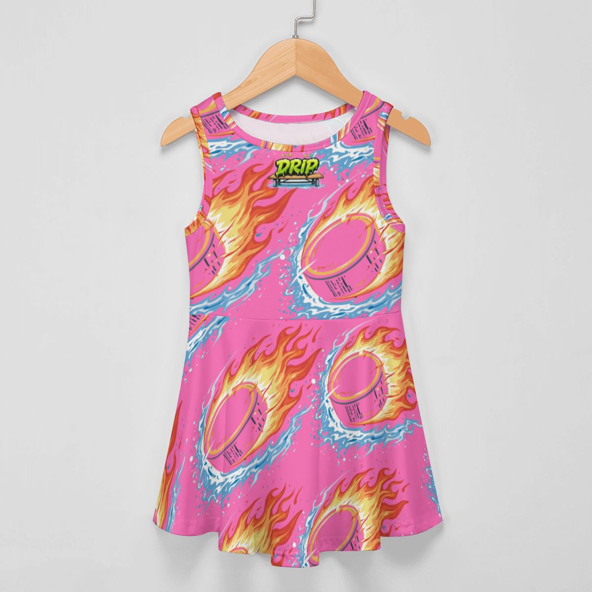 Girl's Game Day Dress - Flamin Hockey Pucks Hot Pink