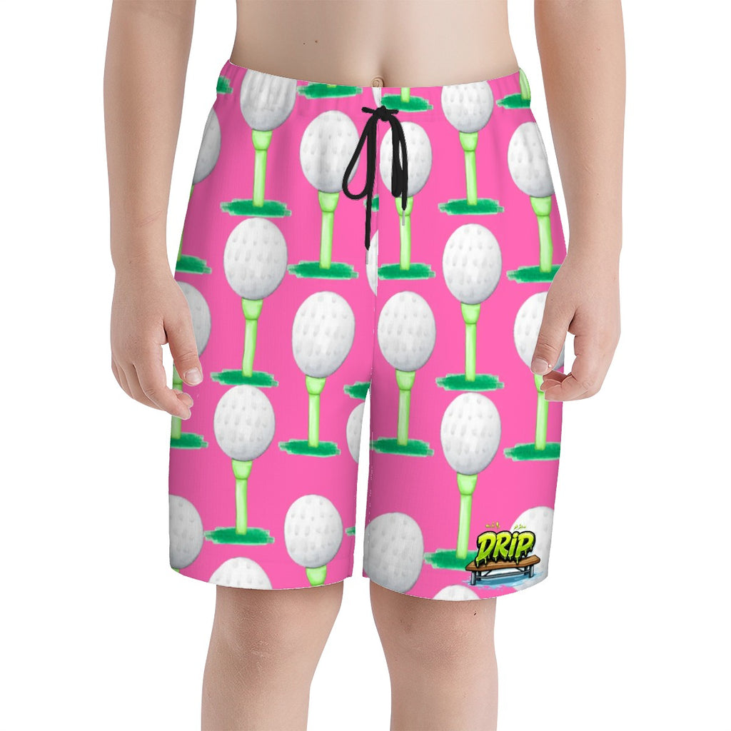 Youth Swim Shorts - Golf Ball and Tee Hot Pink