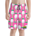 Youth Swim Shorts - Golf Ball and Tee Hot Pink