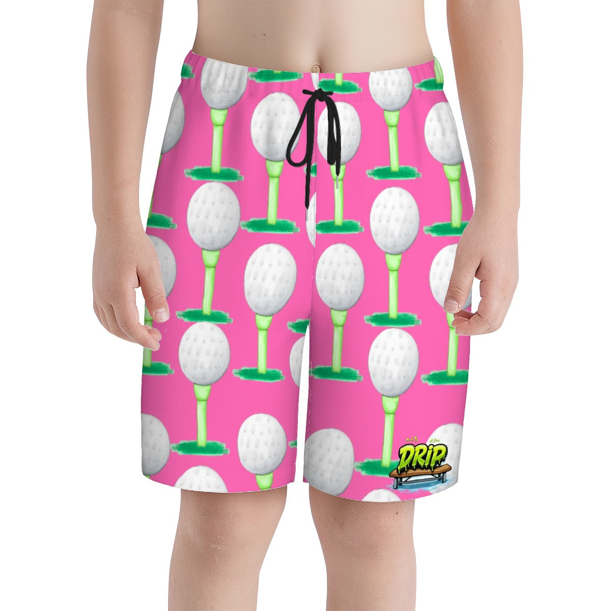 Youth Swim Shorts - Golf Ball and Tee Hot Pink