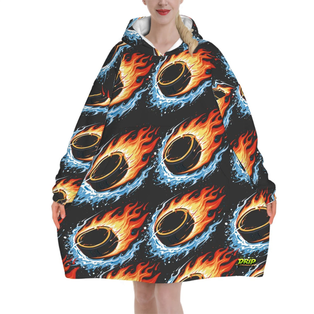Adult Blanket Sweatshirt - Flamin Hockey Pucks Charcoal
