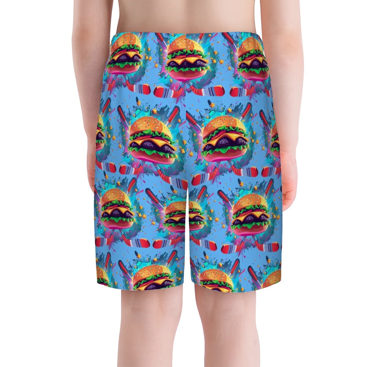 Youth Swim Shorts - Cheeseburger and Hockey Sauce Blue