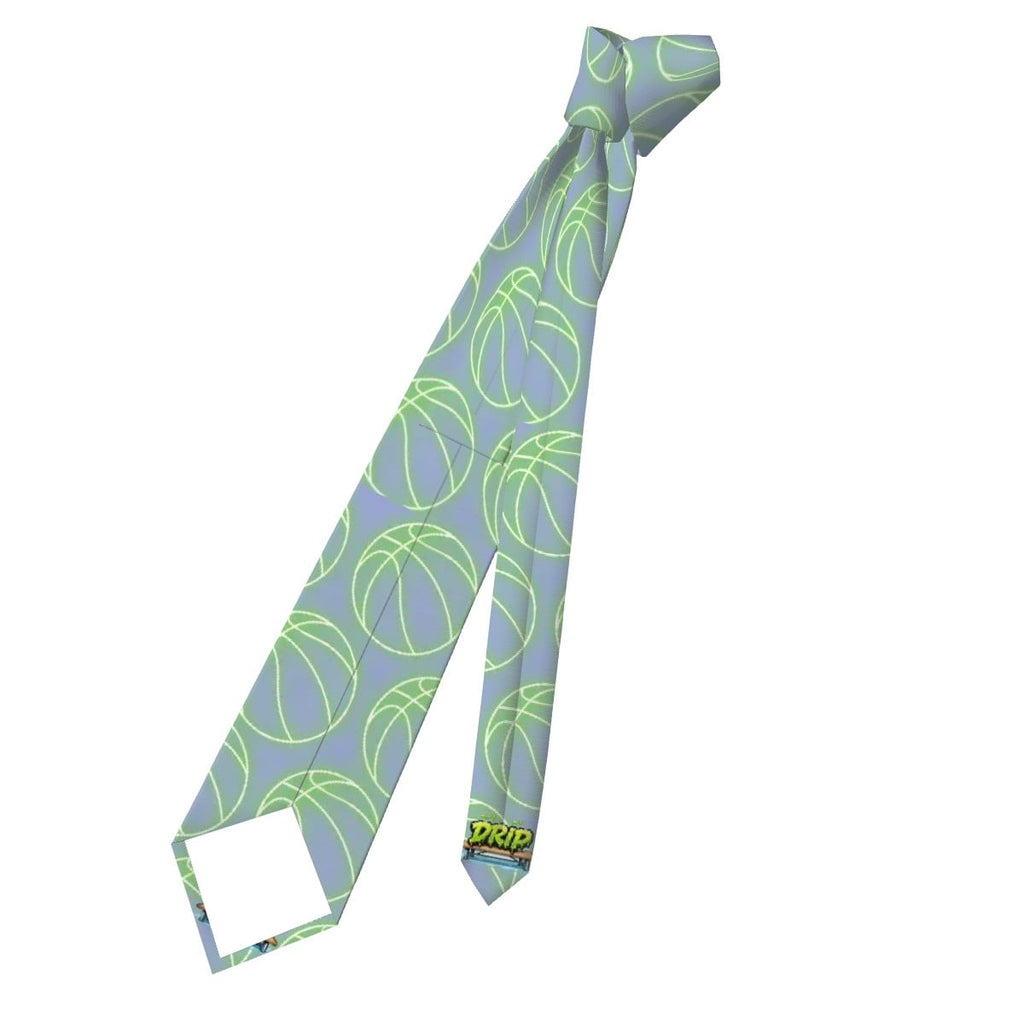 Game Day Tie - Neon Green Basketballs Light Purple