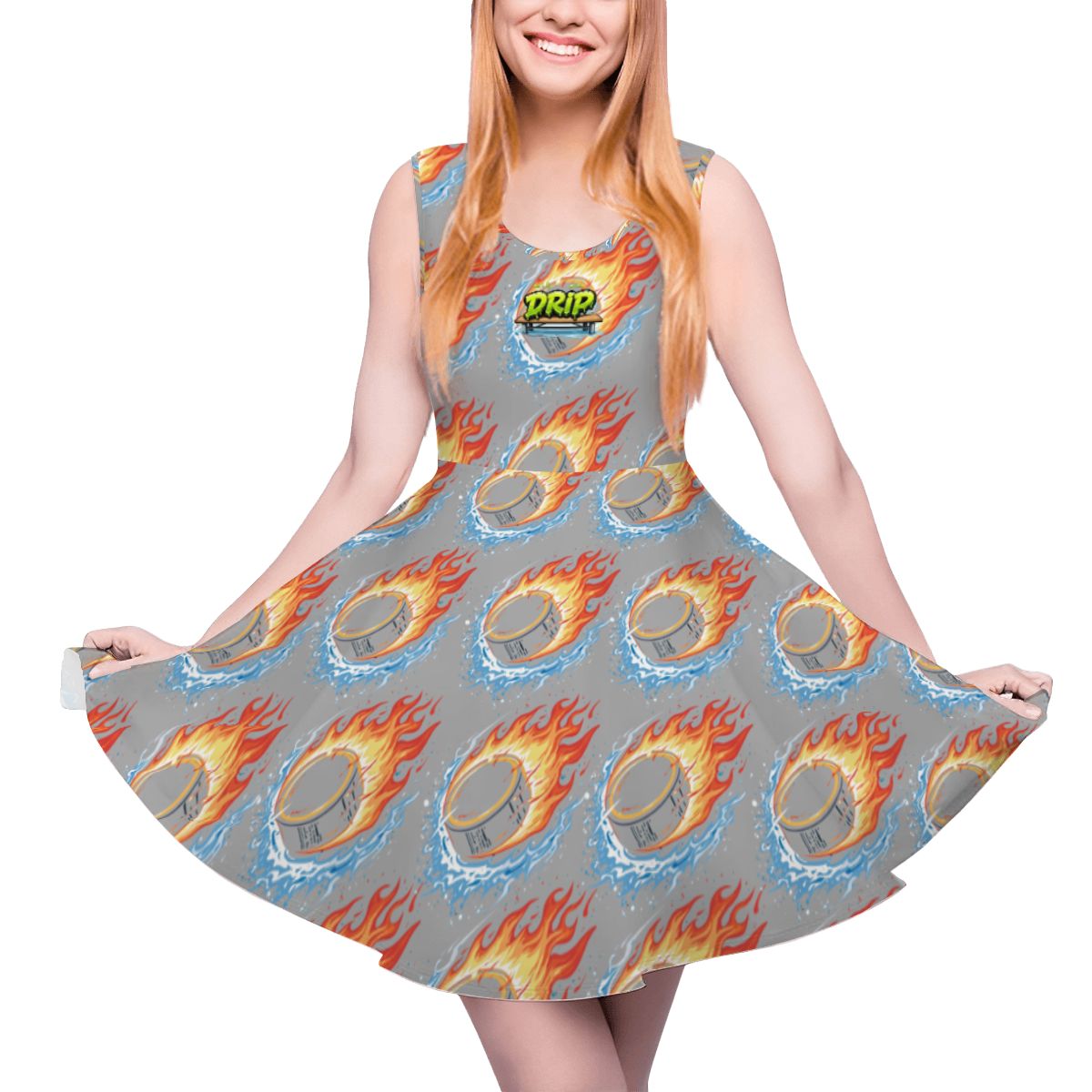 Women's Game Day Dress - Flamin Hockey Pucks Grey
