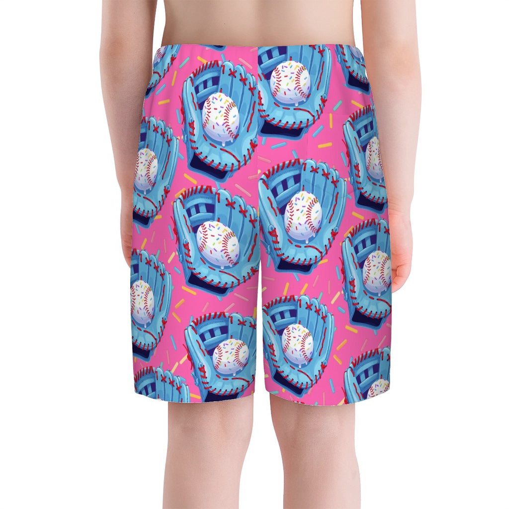 Youth Swim Shorts - Baseball Sprinkles Drip Hot Pink