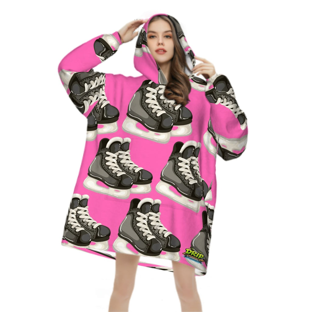Adult Blanket Sweatshirt - Hockey Skates Hot Pink