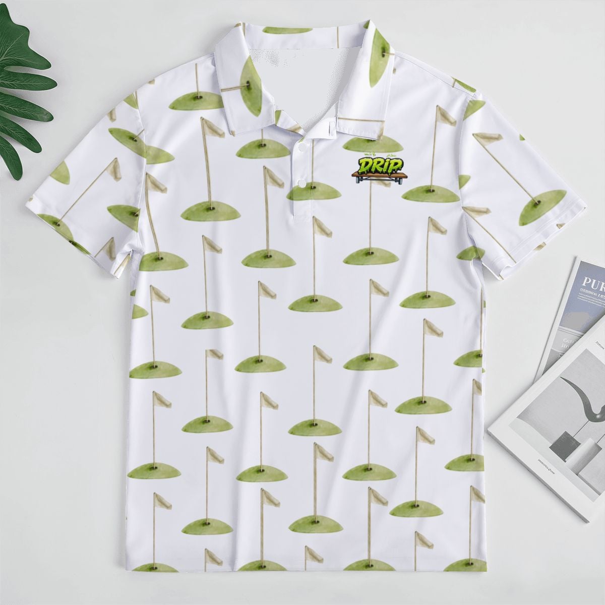 Uncle Golf Shirt - Hole Flag Sketch White