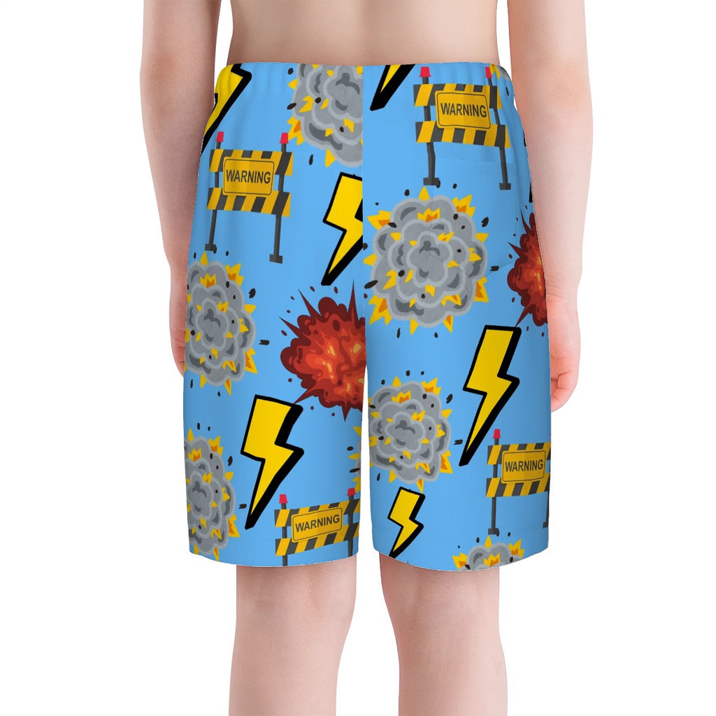 Youth Swim Shorts - I Come With a Warning Label Sky Blue