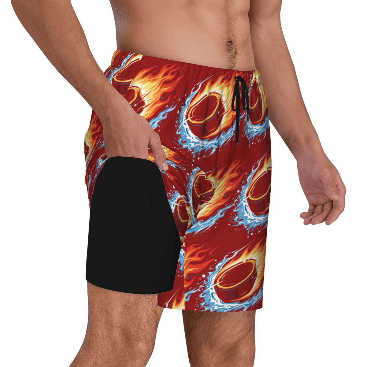 W2W Pro Mesh Hybrid Shorts - Flamin Hockey Pucks Classic Red