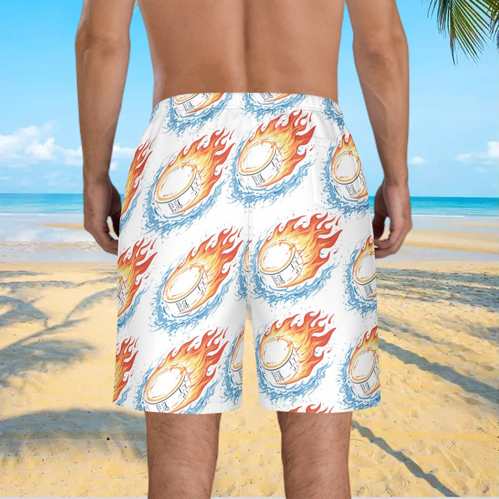 Men/Teen Swim Shorts - Flamin Hockey Pucks White