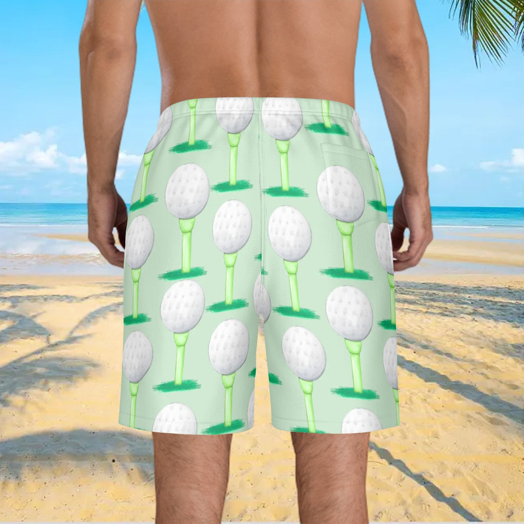 Men/Teen Swim Shorts - Golf Ball and Tee Seafoam