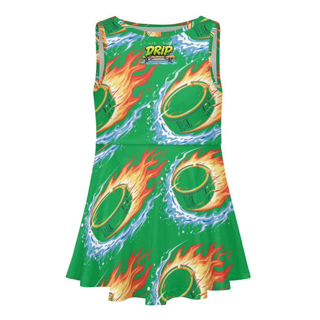 Girl's Game Day Dress - Flamin Hockey Pucks Classic Green