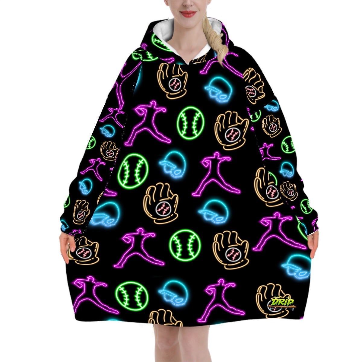 Adult Blanket Sweatshirt - Black Neon Lights