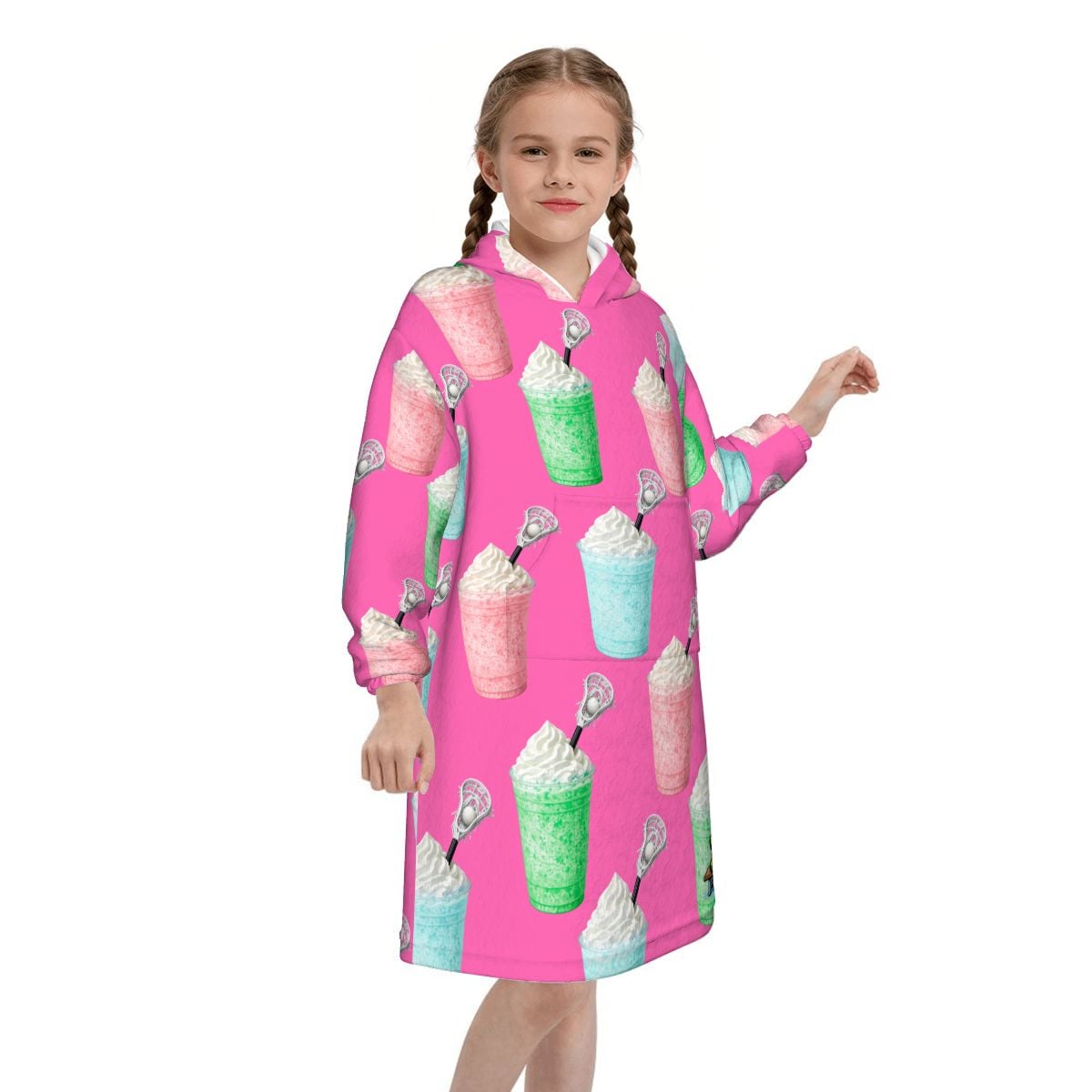 Youth Blanket Sweatshirt - Ice Cream Lacrosse Hot Pink