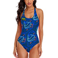 Cross-Back One Piece Swimsuit Women - Goalie Helmet Sketch Midnight