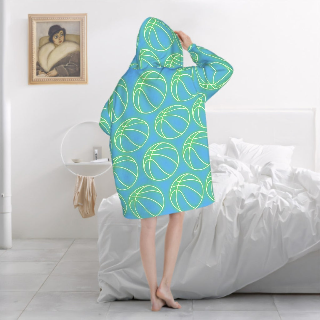 Adult Blanket Sweatshirt - Neon Basketballs Blue