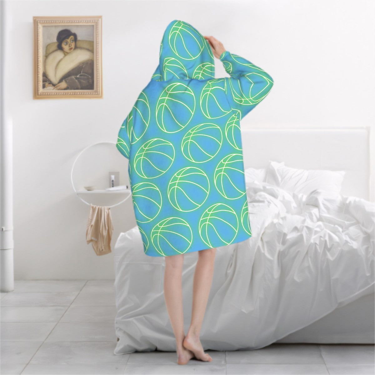 Adult Blanket Sweatshirt - Neon Basketballs Blue