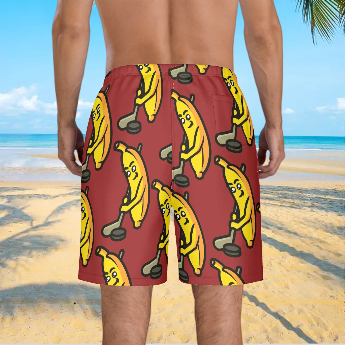 Men/Teen Swim Shorts- Bananas for Hockey Classic Red