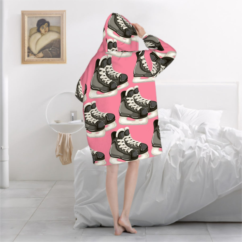 Adult Blanket Sweatshirt - Hockey Skates Pink