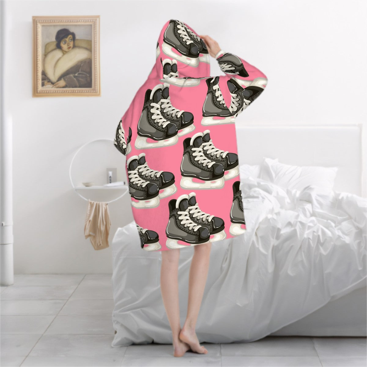 Adult Blanket Sweatshirt - Hockey Skates Pink