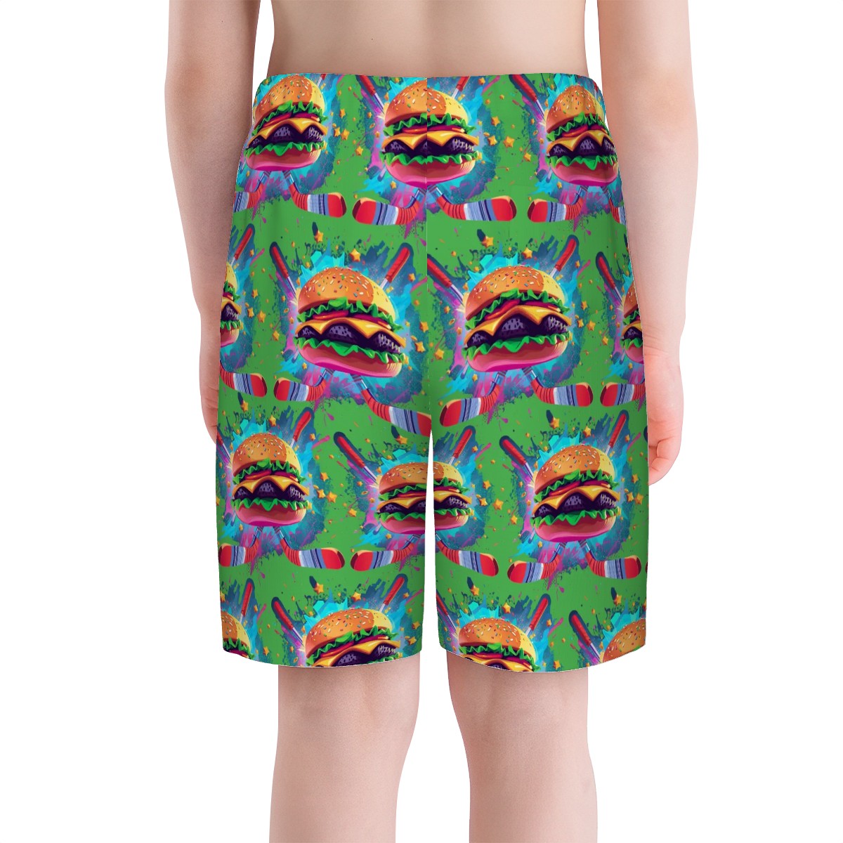 Youth Swim Shorts - Cheeseburger and Hockey Sauce Green