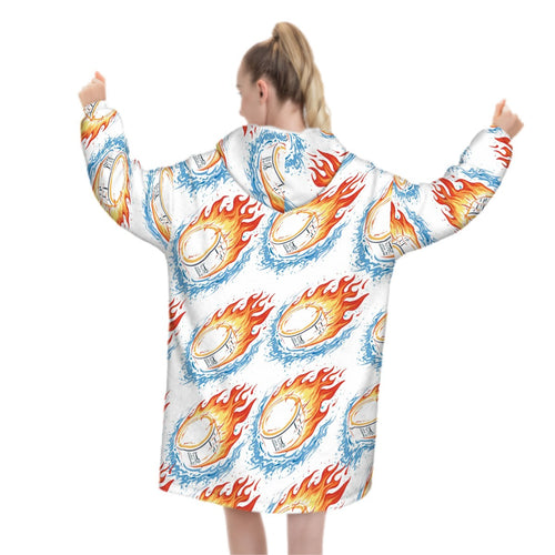 Adult Blanket Sweatshirt - Flamin Hockey Pucks White