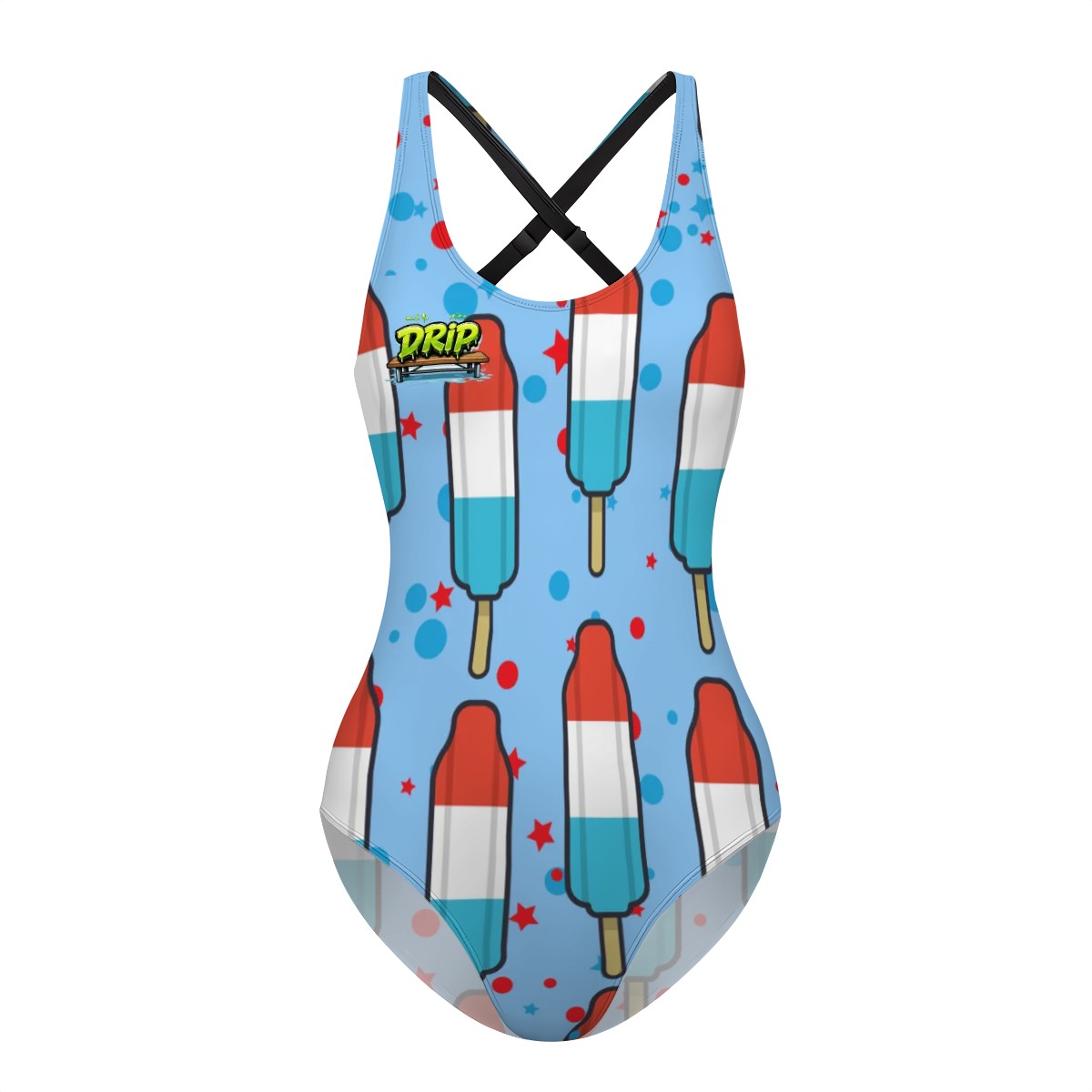 Cross-Back One Piece Swimsuit Women - Red White and Blue Pop Blue