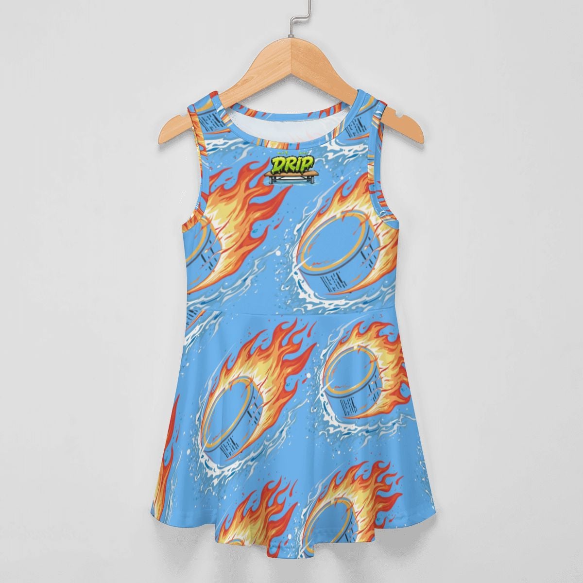 Girl's Game Day Dress - Flamin Hockey Pucks Sky Blue