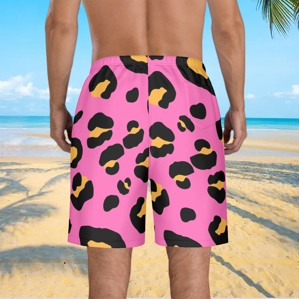 Men/Teen Swim Shorts - Drip Bench Leopard Hot Pink