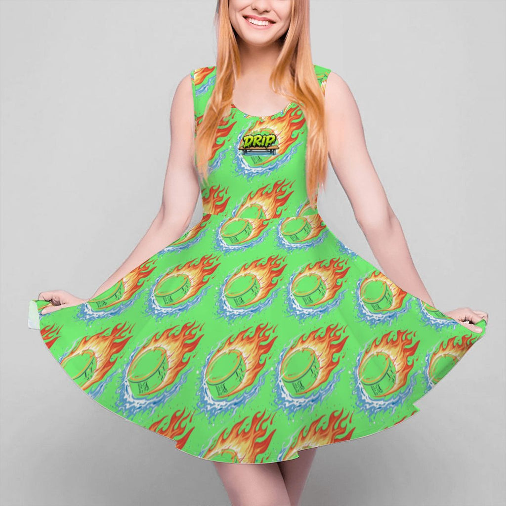 Women's Game Day Dress - Flamin Hockey Pucks Hot Green