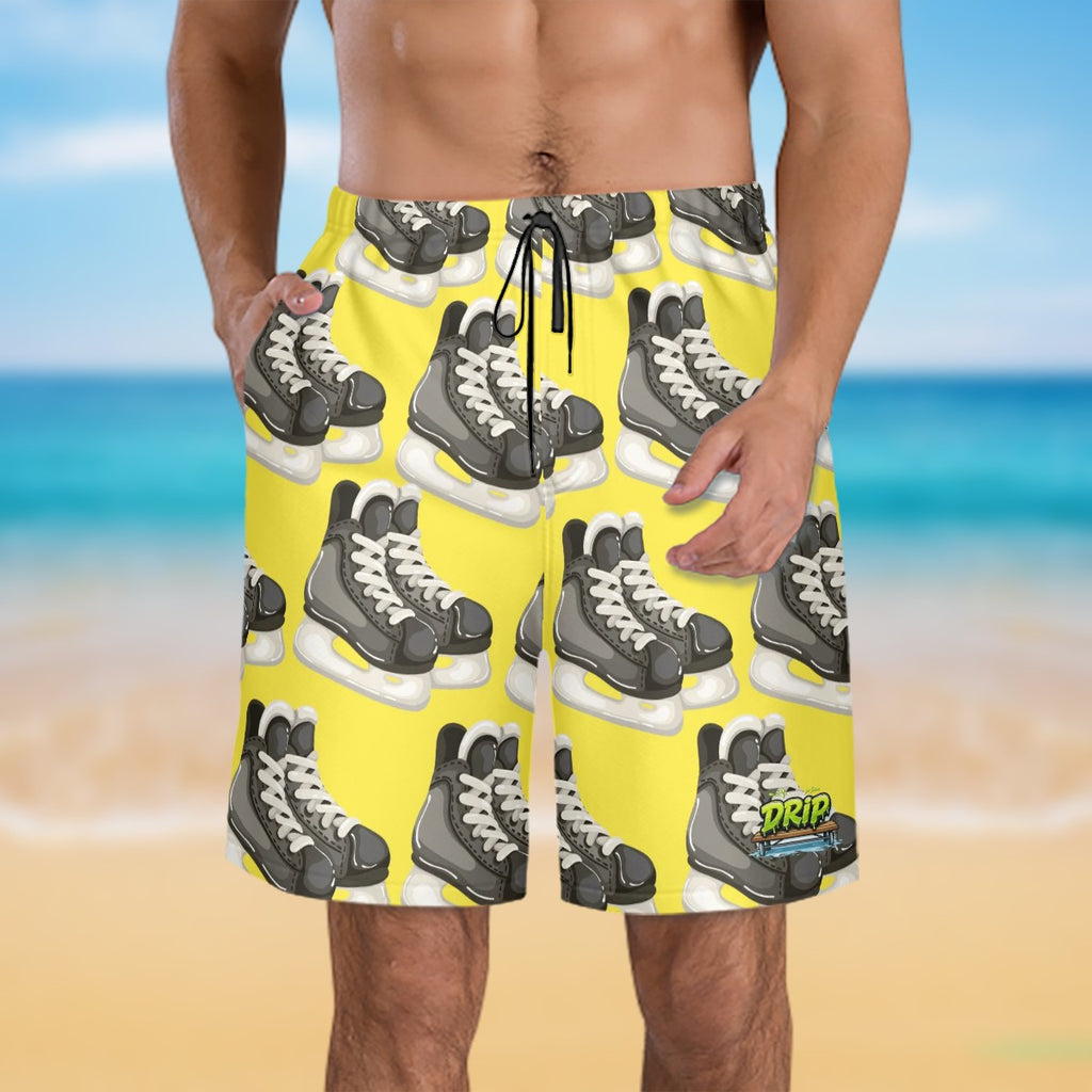 Men/Teen Swim Shorts - Hockey Skates Yellow