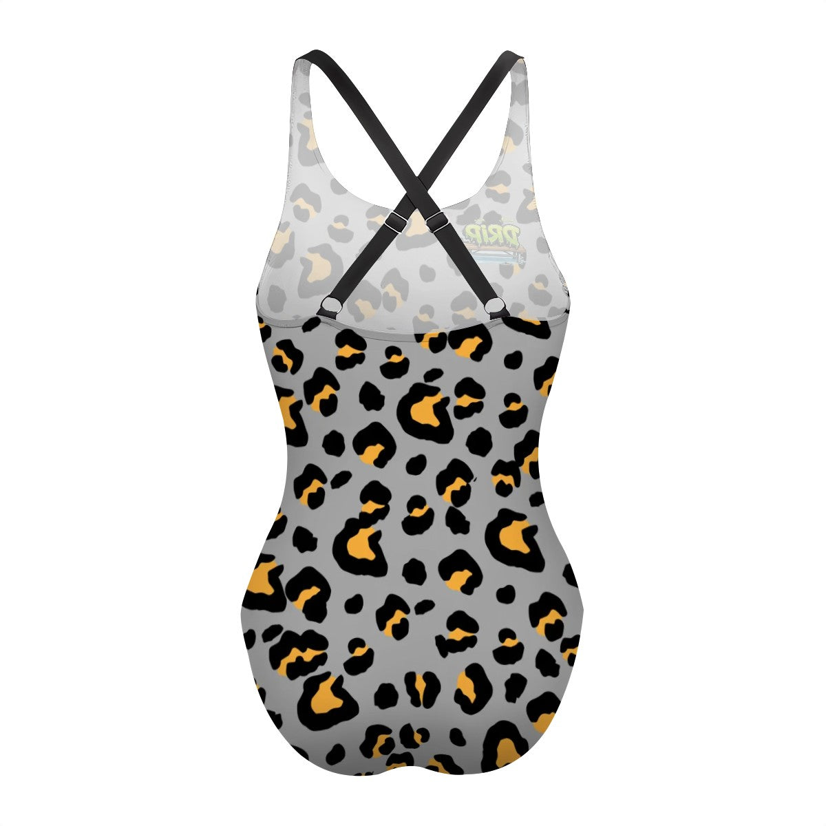 Cross-Back One Piece Swimsuit Women - Drip Bench Leopard Grey