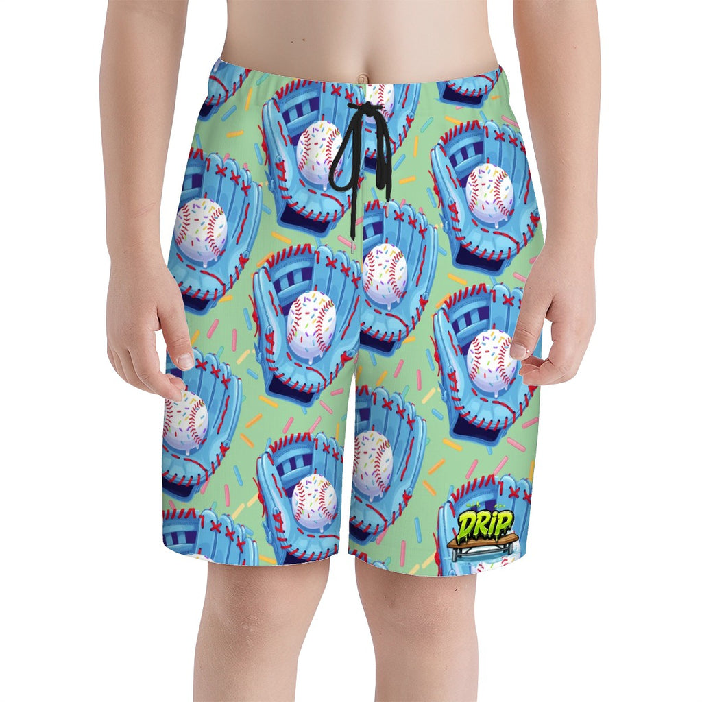 Youth Swim Shorts - Baseball Sprinkles Drip Mint Green