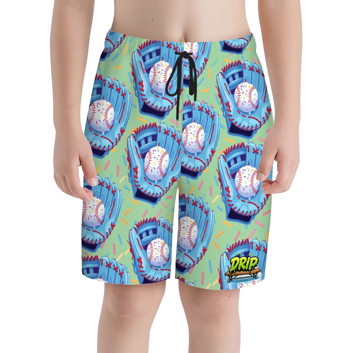 Youth Swim Shorts - Baseball Sprinkles Drip Mint Green
