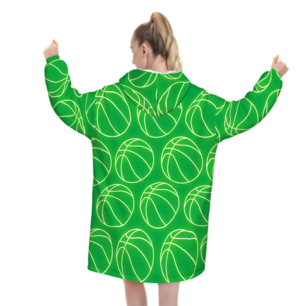 Adult Blanket Sweatshirt - Neon Basketballs Classic Green